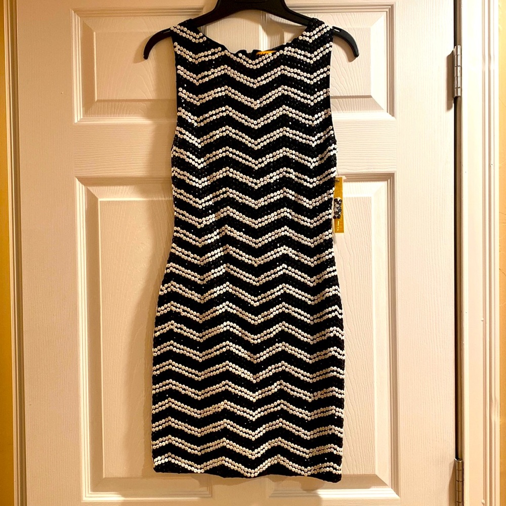 NWT.  Alice + Olivia.  Black & White Sequins Dress